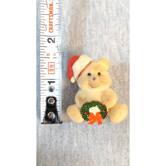 Vintage Fabric Holiday Christmas Teddy Bear Pin Holding Chriatmas Reef - Picture 4 of 4